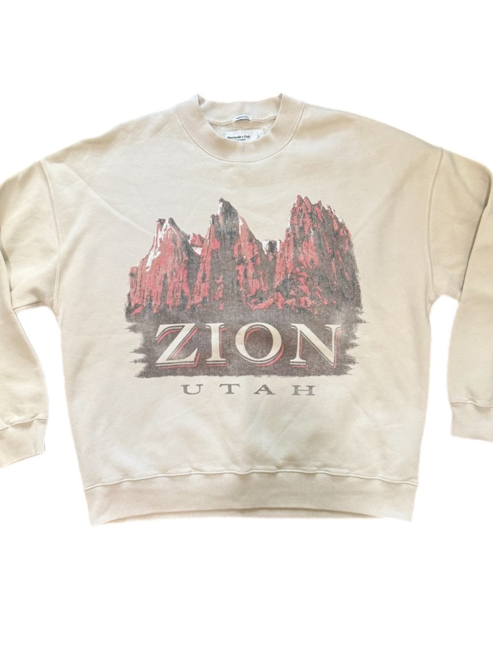 Abercrombie & Fitch Cream Zion Utah Graphic Crewneck